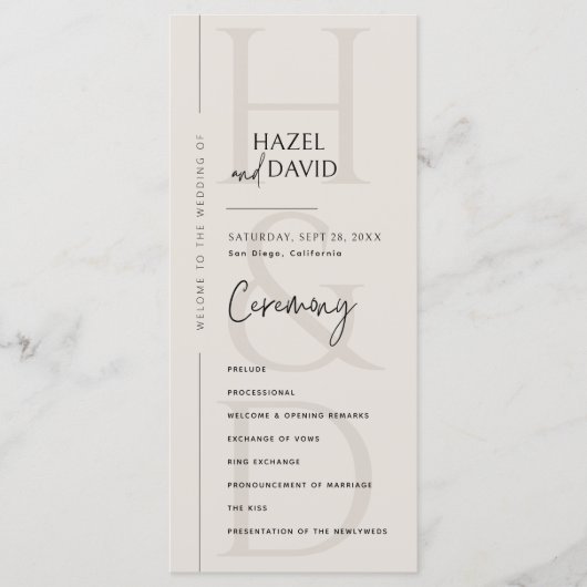Modern Minimalist Black and Ivory Monogram Wedding Programm (Vorderseite)