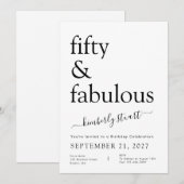 Modern Minimalist Black and White 50th Birthday Einladung (Vorne/Hinten)