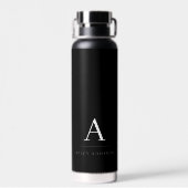 Modern Minimalist Black and White Monogram Trinkflasche (Rückseite)
