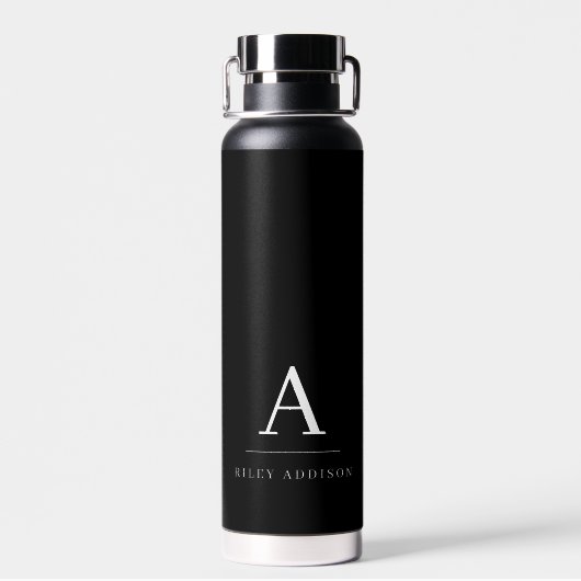 Modern Minimalist Black and White Monogram Trinkflasche (Rückseite)