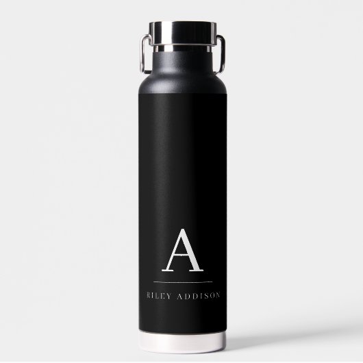 Modern Minimalist Black and White Monogram Trinkflasche (Vorne)