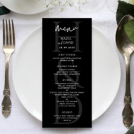 Modern Minimalist Black and White Monogram Wedding Menükarte