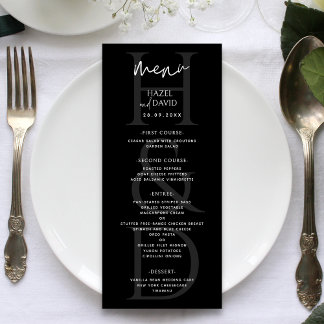 Modern Minimalist Black and White Monogram Wedding Menükarte