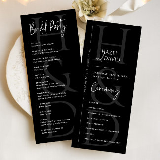 Modern Minimalist Black and White Monogram Wedding Programm