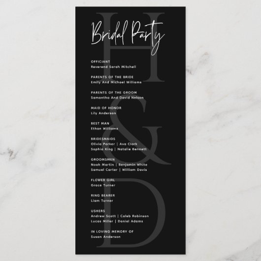 Modern Minimalist Black and White Monogram Wedding Programm (Rückseite)