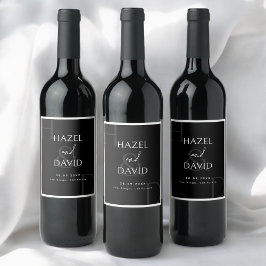 Modern Minimalist Black and White Monogram Wedding Weinetikett