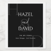 Modern Minimalist Black and White Monogram Wedding Weinetikett (Einzelnes Label)