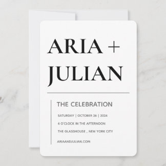 Modern Minimalist Black and White Wedding Invitati Einladung