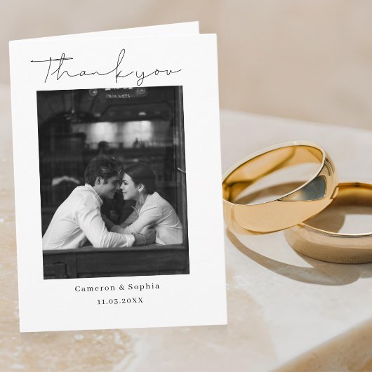 Modern Minimalist Black and white Wedding Photo Dankeskarte