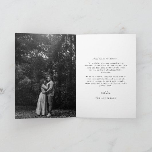 Modern Minimalist Black and white Wedding Photo Dankeskarte (Innenseite)