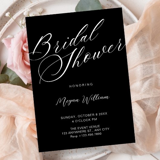 Modern minimalist Black bridal shower Einladung