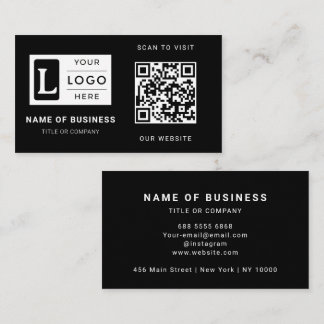 Modern Minimalist Black Custom Logo QR Code Visitenkarte