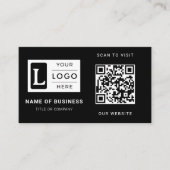Modern Minimalist Black Custom Logo QR Code Visitenkarte (Vorderseite)