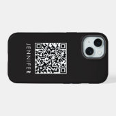 Modern Minimalist Black Executive QR Code Monogram iPhone 15 Hülle (Rückseite (Horizontal))