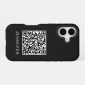 Modern Minimalist Black Executive QR Code Monogram iPhone 16 Hülle (Rückseite (Horizontal))
