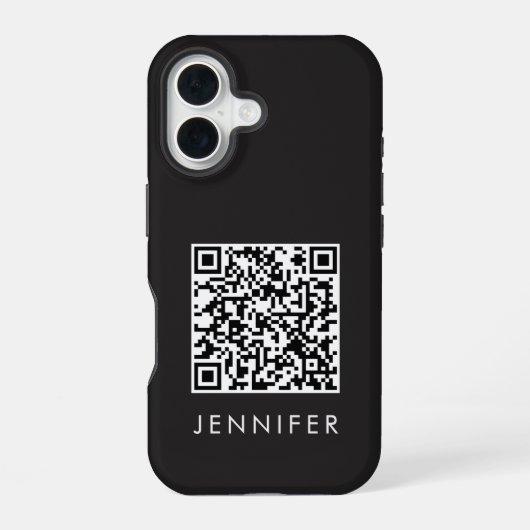 Modern Minimalist Black Executive QR Code Monogram iPhone 16 Hülle (Rückseite)