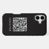 Modern Minimalist Black Executive QR Code Monogram iPhone Hülle (Rückseite (Horizontal))