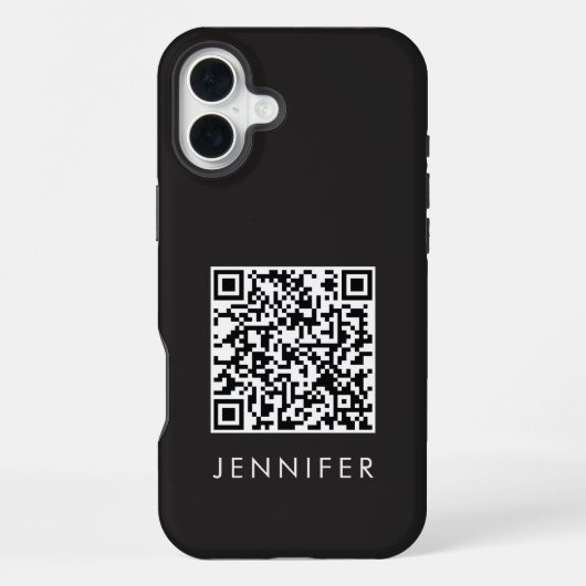 Modern Minimalist Black Executive QR Code Monogram iPhone Hülle (Rückseite)