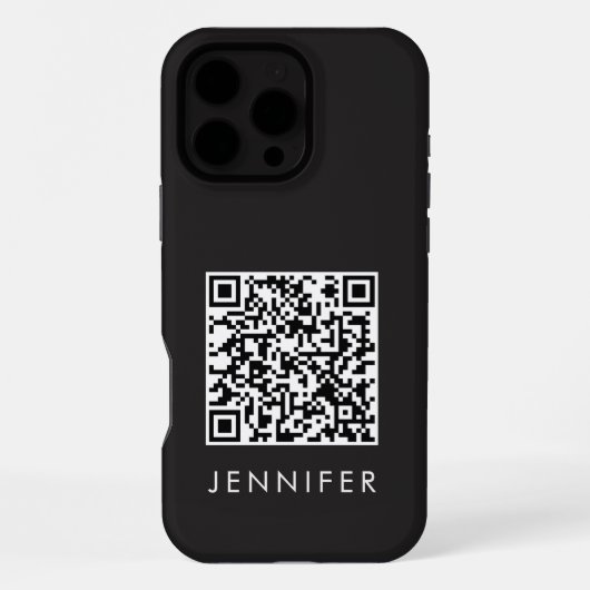Modern Minimalist Black Executive QR Code Monogram iPhone Hülle (Rückseite)