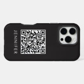 Modern Minimalist Black Executive QR Code Monogram iPhone Hülle (Rückseite (Horizontal))