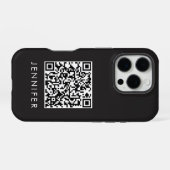 Modern Minimalist Black Executive QR Code Monogram iPhone Hülle (Rückseite (Horizontal))