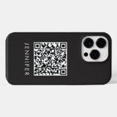 Modern Minimalist Black Executive QR Code Monogram iPhone Hülle (Rückseite (Horizontal))