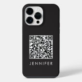 Modern Minimalist Black Executive QR Code Monogram iPhone Hülle (Rückseite)