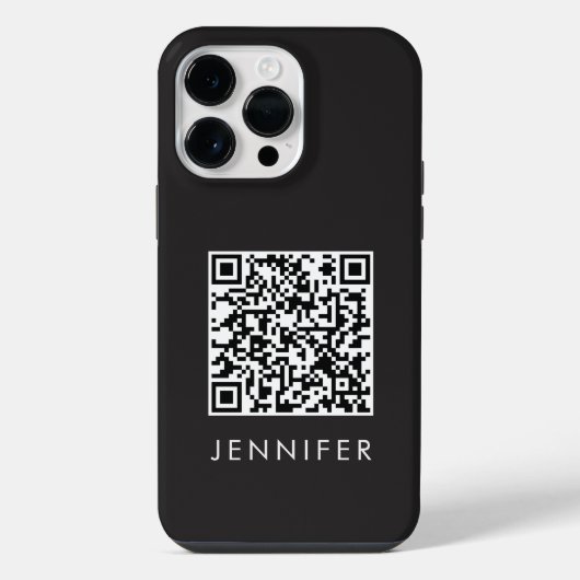 Modern Minimalist Black Executive QR Code Monogram iPhone Hülle (Rückseite)