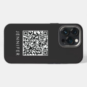 Modern Minimalist Black Executive QR Code Monogram iPhone Hülle (Rückseite (Horizontal))