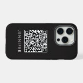Modern Minimalist Black Executive QR Code Monogram iPhone Hülle (Rückseite (Horizontal))