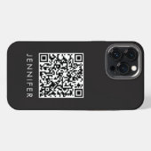 Modern Minimalist Black Executive QR Code Monogram iPhone Hülle (Rückseite (Horizontal))