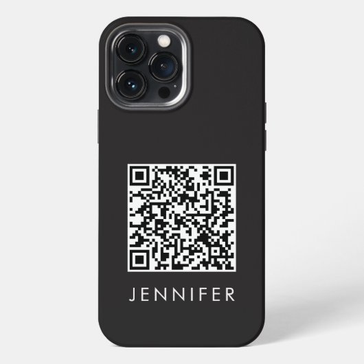 Modern Minimalist Black Executive QR Code Monogram iPhone Hülle (Rückseite)