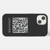 Modern Minimalist Black Executive QR Code Monogram iPhone Hülle (Rückseite (Horizontal))