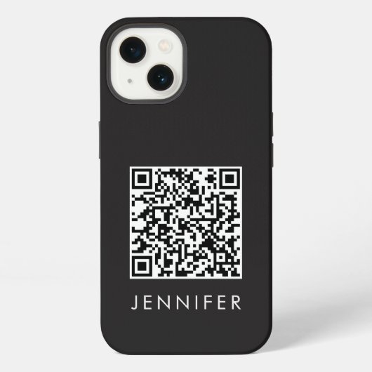 Modern Minimalist Black Executive QR Code Monogram iPhone Hülle (Rückseite)