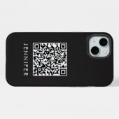 Modern Minimalist Black Executive QR Code Monogram iPhone Hülle (Rückseite (Horizontal))