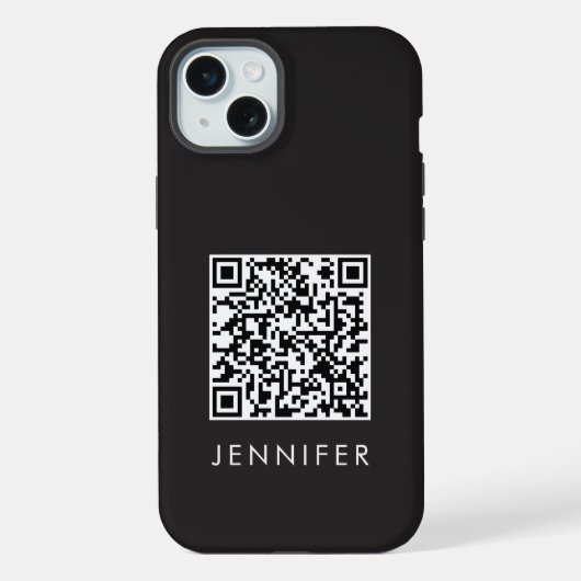 Modern Minimalist Black Executive QR Code Monogram iPhone Hülle (Rückseite)