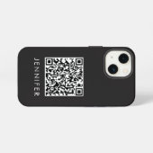 Modern Minimalist Black Executive QR Code Monogram iPhone Hülle (Rückseite (Horizontal))