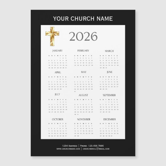 Modern Minimalist Black Gold 2026 Calendar Magnet (Vorderseite)