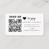 Modern Minimalist Black Heart QR Code RSVP  Begleitkarte (Vorderseite)
