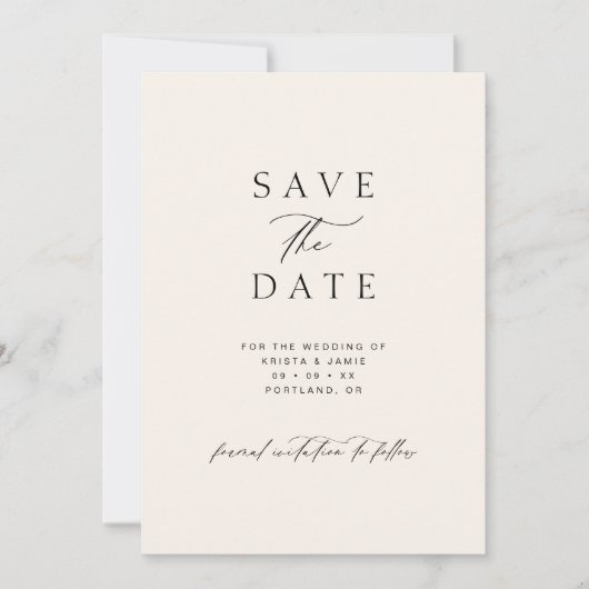 Modern Minimalist Black & Ivory Photo Wedding Save The Date (Vorderseite)