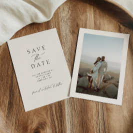 Modern Minimalist Black & Ivory Photo Wedding Save The Date