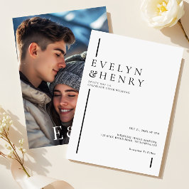 Modern Minimalist Black Line Photo Wedding Einladung