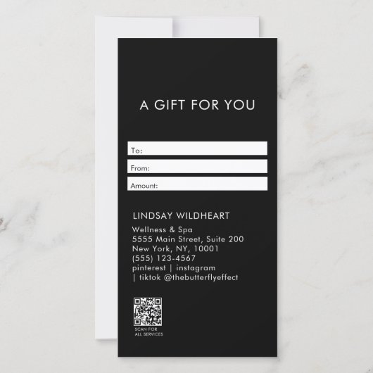 Modern Minimalist Black QR Code Gift Certificate (Rückseite)