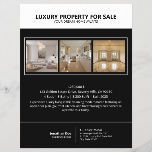 Modern Minimalist Black Real Estate Property Flyer (Vorne)