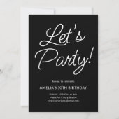 Modern Minimalist Black Script Birthday Party Chic Einladung (Vorderseite)