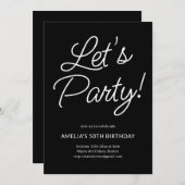 Modern Minimalist Black Script Birthday Party Chic Einladung (Vorne/Hinten)