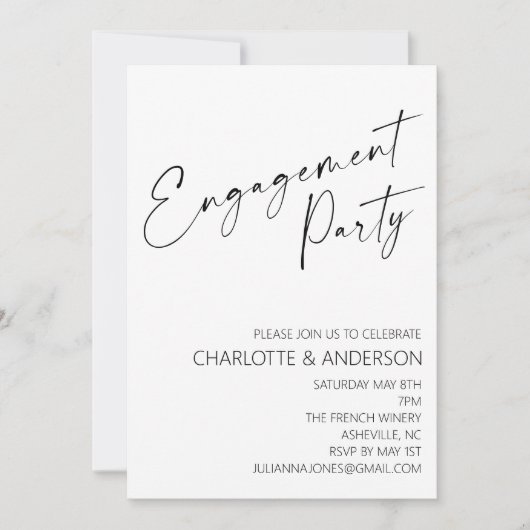 Modern Minimalist | Black Script Engagement Party Einladung (Vorderseite)