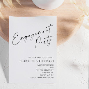 Modern Minimalist   Black Script Engagement Party Einladung