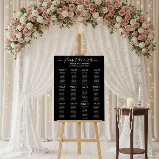 Modern Minimalist Black Wedding Seating Chart Acrylschild