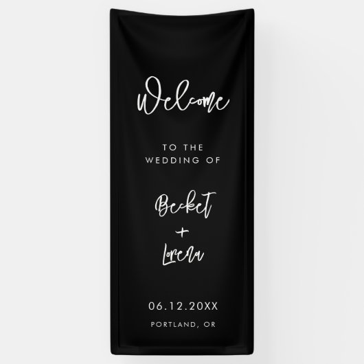 Modern Minimalist Black Welcome to our Wedding Banner (Vertikal)